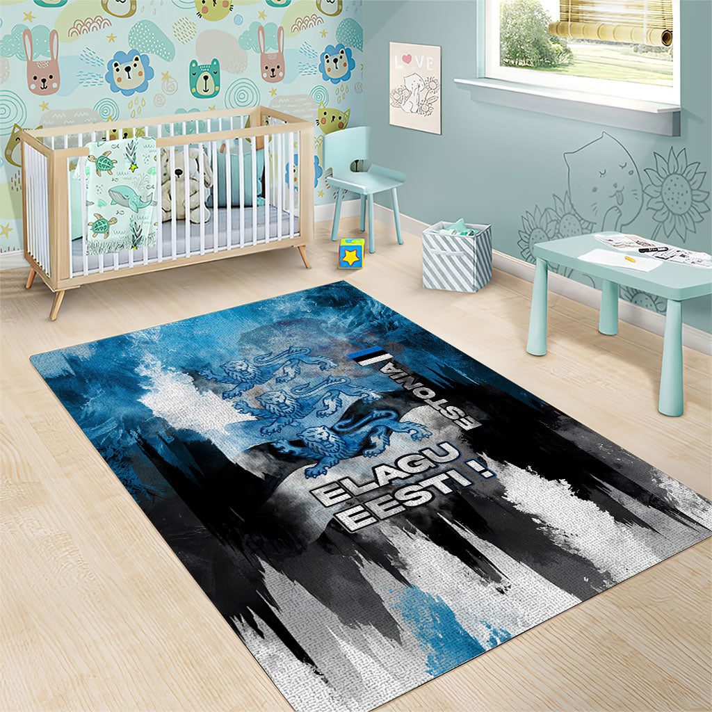 Estonia Elagu Eesti Lions Area Rug Watercolor Splash Flag Heraldic