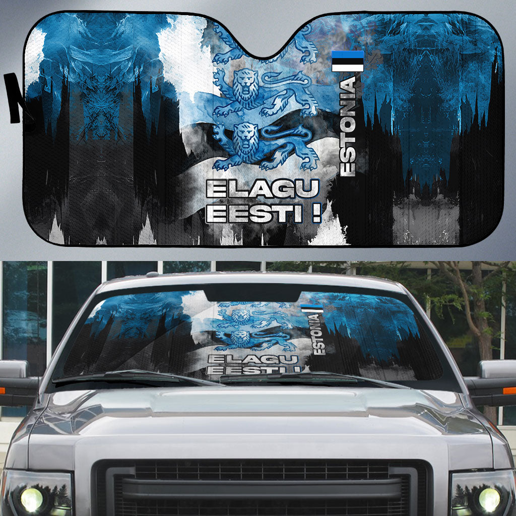 Estonia Elagu Eesti Lions Auto Sun Shade Watercolor Splash Flag Heraldic