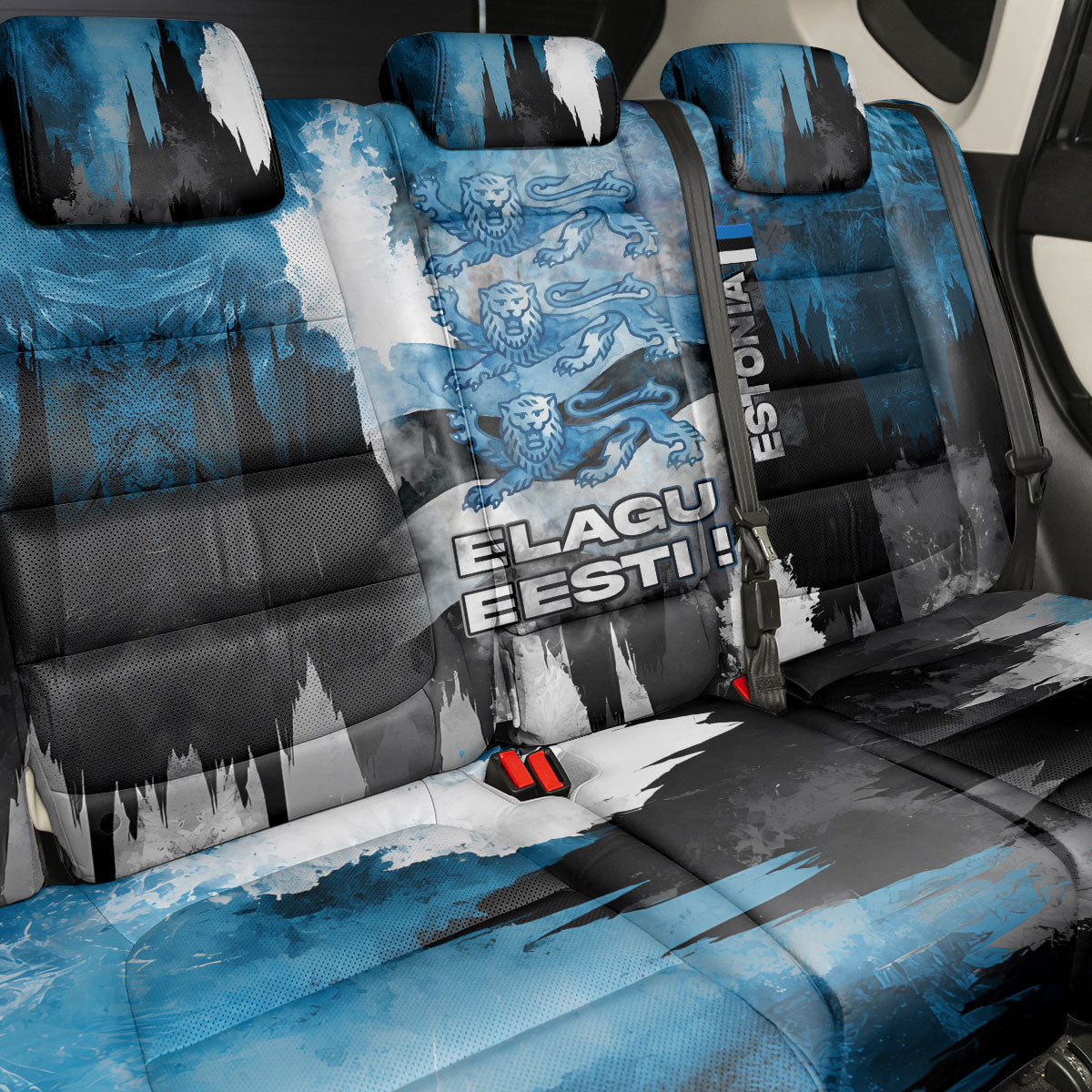 Estonia Elagu Eesti Lions Back Car Seat Cover Watercolor Splash Flag Heraldic