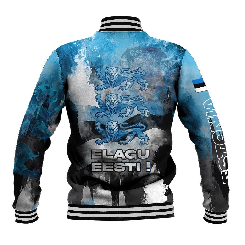 Estonia Elagu Eesti Lions Baseball Jacket Watercolor Splash Flag Heraldic