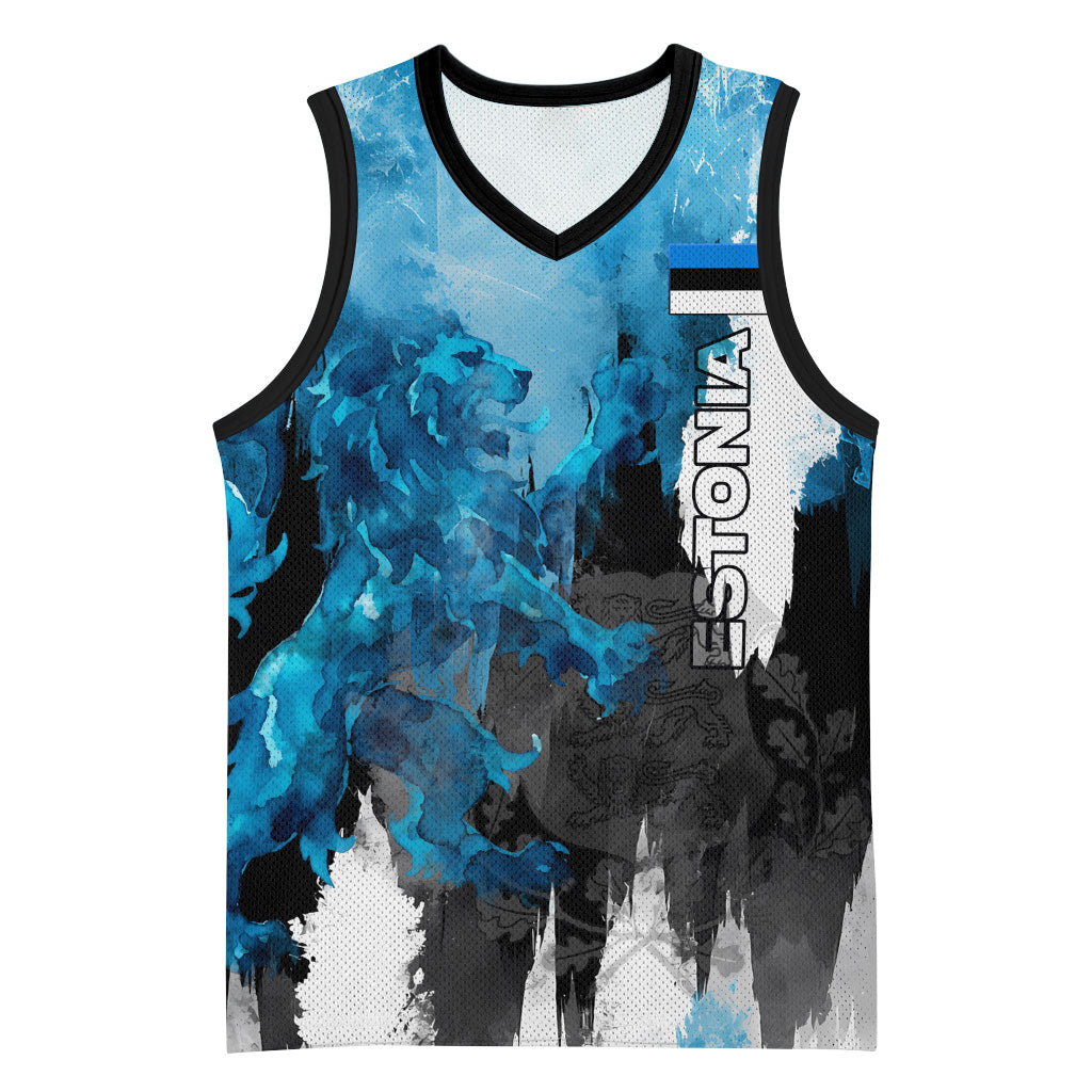 Estonia Elagu Eesti Lions Basketball Jersey Watercolor Splash Flag Heraldic