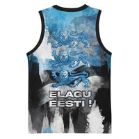 Estonia Elagu Eesti Lions Basketball Jersey Watercolor Splash Flag Heraldic