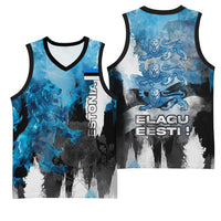 Estonia Elagu Eesti Lions Basketball Jersey Watercolor Splash Flag Heraldic