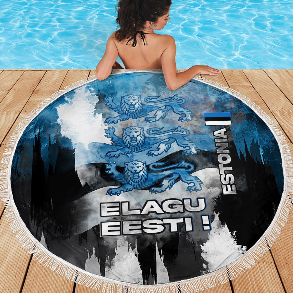Estonia Elagu Eesti Lions Beach Blanket Watercolor Splash Flag Heraldic