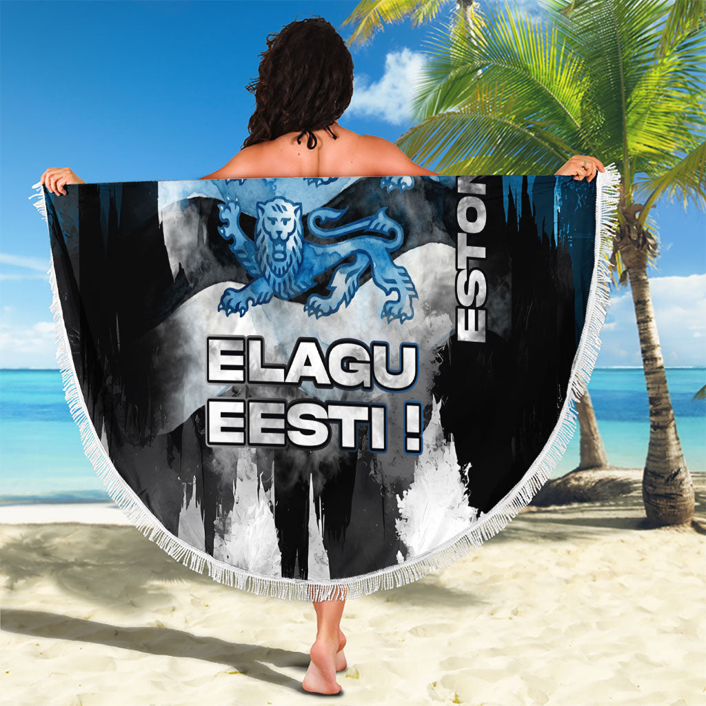 Estonia Elagu Eesti Lions Beach Blanket Watercolor Splash Flag Heraldic