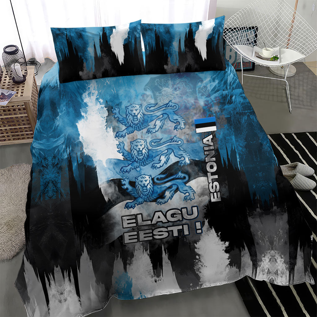 Estonia Elagu Eesti Lions Bedding Set Watercolor Splash Flag Heraldic