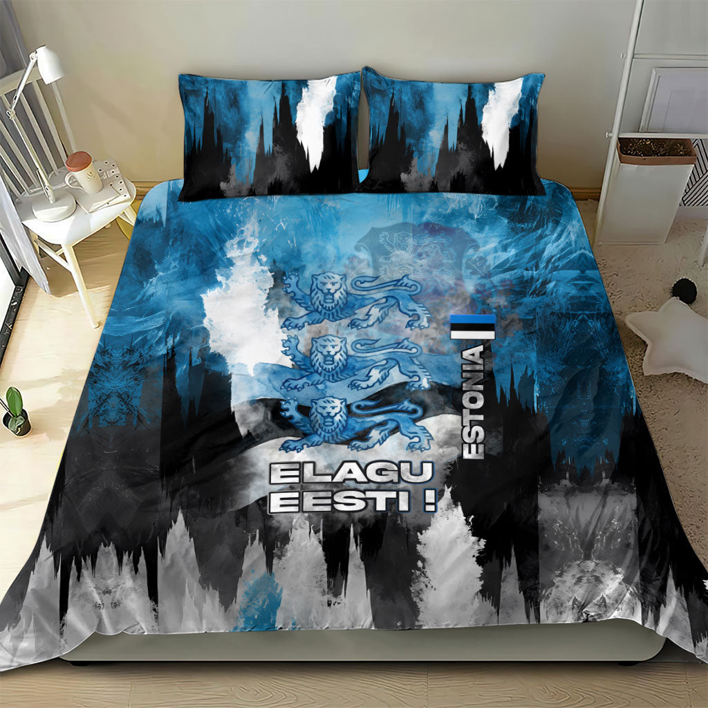 Estonia Elagu Eesti Lions Bedding Set Watercolor Splash Flag Heraldic