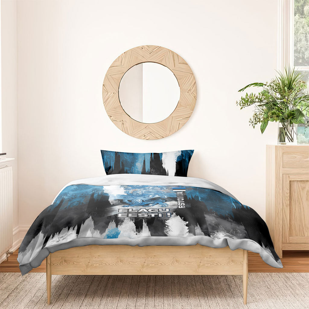 Estonia Elagu Eesti Lions Bedding Set Watercolor Splash Flag Heraldic