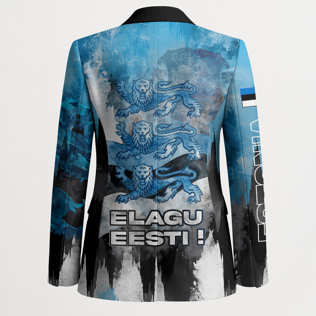 Estonia Elagu Eesti Lions Blazer Watercolor Splash Flag Heraldic