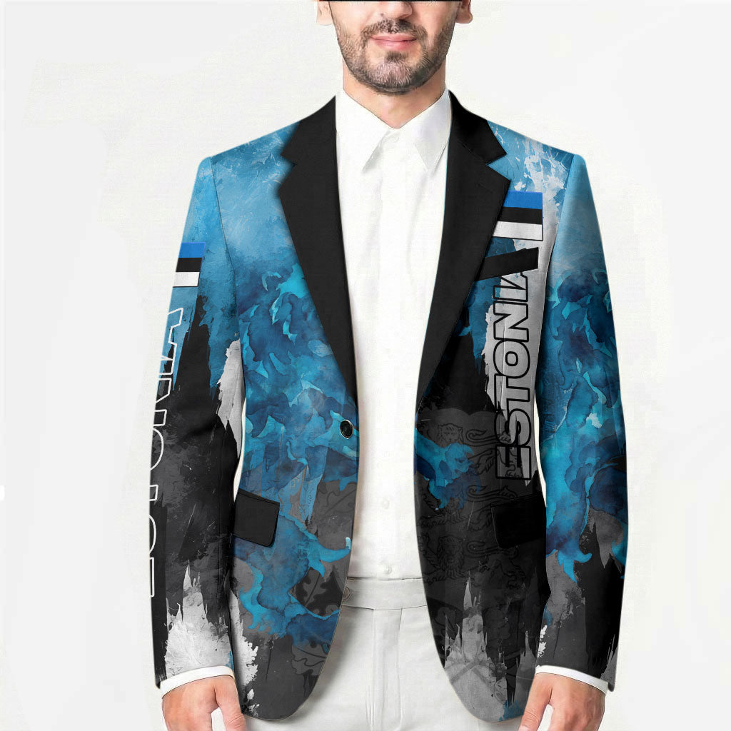 Estonia Elagu Eesti Lions Blazer Watercolor Splash Flag Heraldic