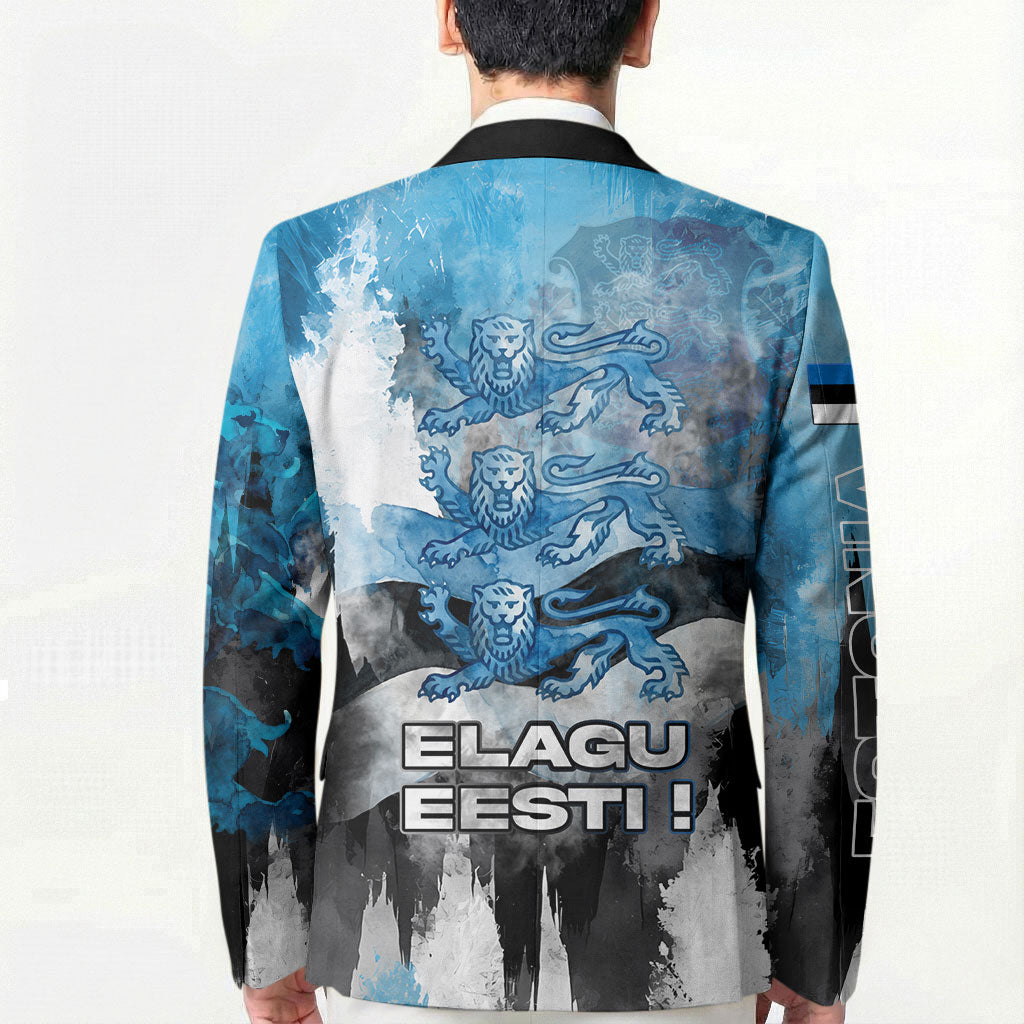 Estonia Elagu Eesti Lions Blazer Watercolor Splash Flag Heraldic