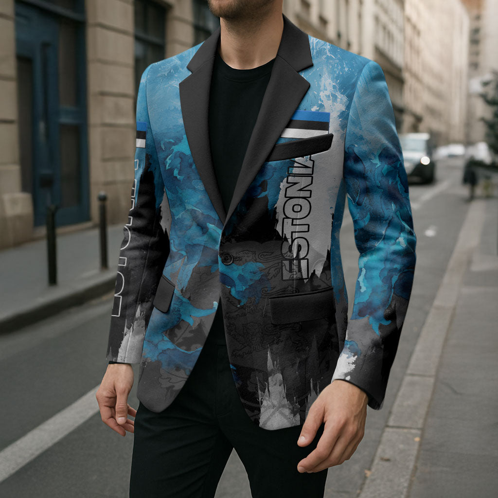 Estonia Elagu Eesti Lions Blazer Watercolor Splash Flag Heraldic