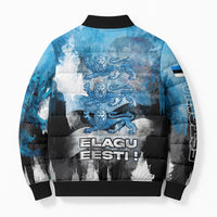 Estonia Elagu Eesti Lions Bomber Puffer Jacket Watercolor Splash Flag Heraldic