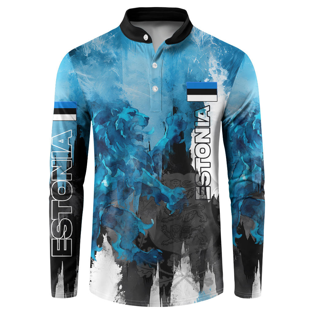 Estonia Elagu Eesti Lions Button Sweatshirt Watercolor Splash Flag Heraldic