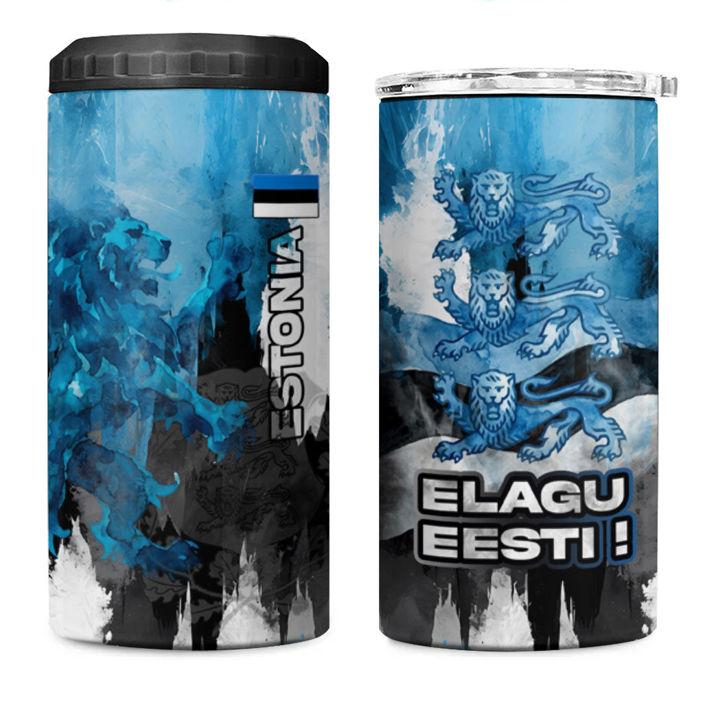 Estonia Elagu Eesti Lions 4 in 1 Can Cooler Tumbler Watercolor Splash Flag Heraldic