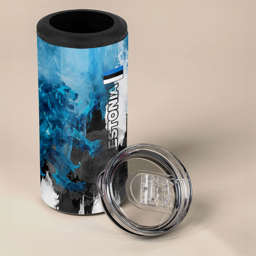 Estonia Elagu Eesti Lions 4 in 1 Can Cooler Tumbler Watercolor Splash Flag Heraldic