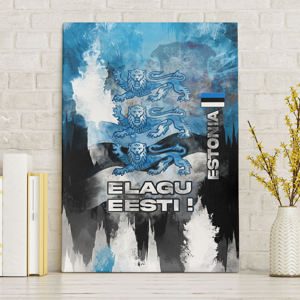 Estonia Elagu Eesti Lions Canvas Wall Art Watercolor Splash Flag Heraldic