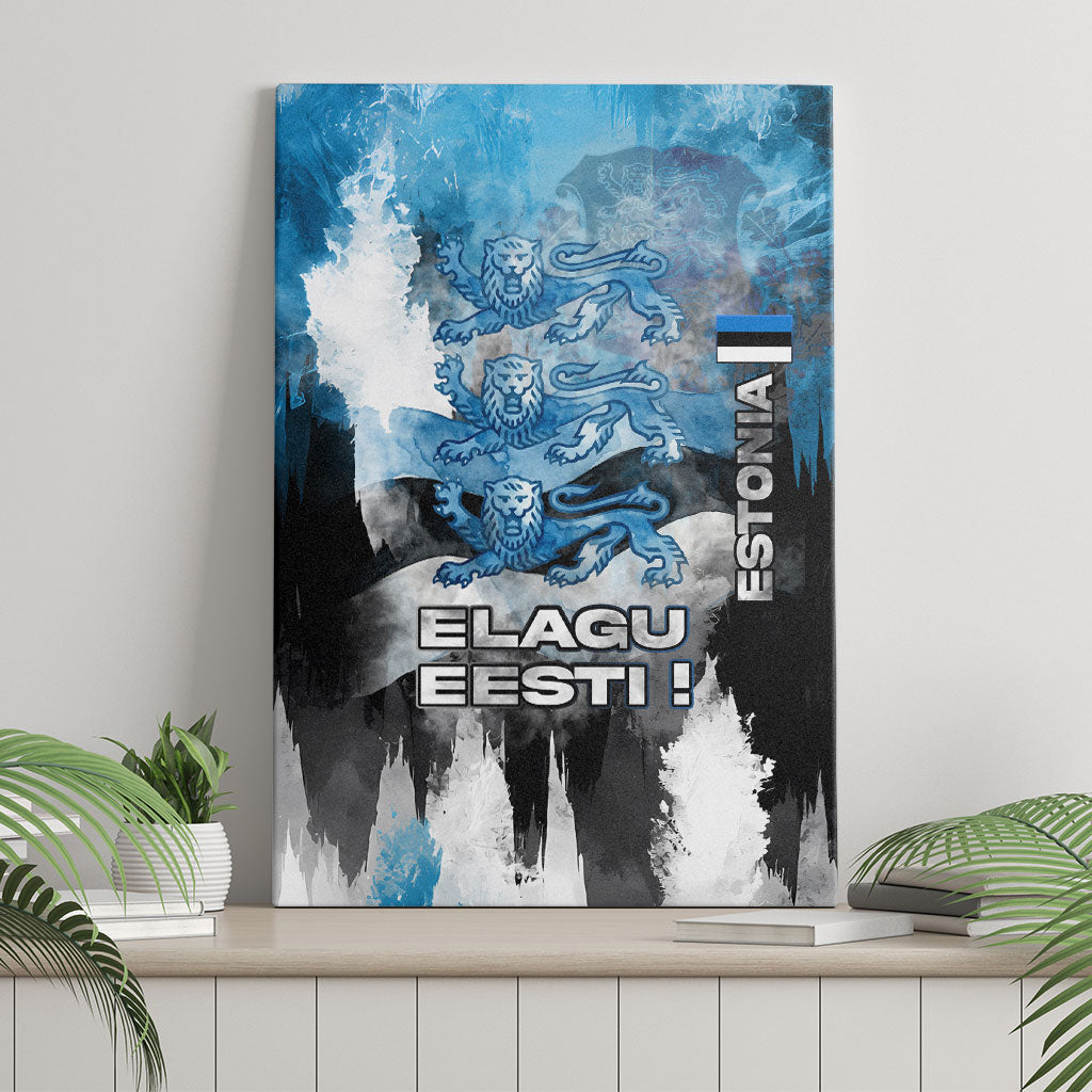 Estonia Elagu Eesti Lions Canvas Wall Art Watercolor Splash Flag Heraldic