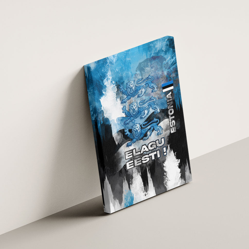 Estonia Elagu Eesti Lions Canvas Wall Art Watercolor Splash Flag Heraldic