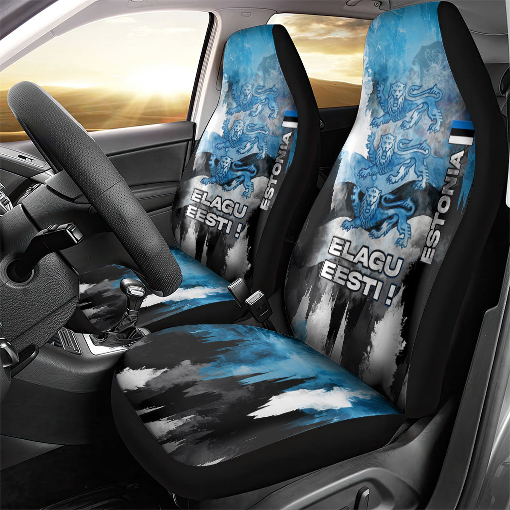 Estonia Elagu Eesti Lions Car Seat Cover Watercolor Splash Flag Heraldic