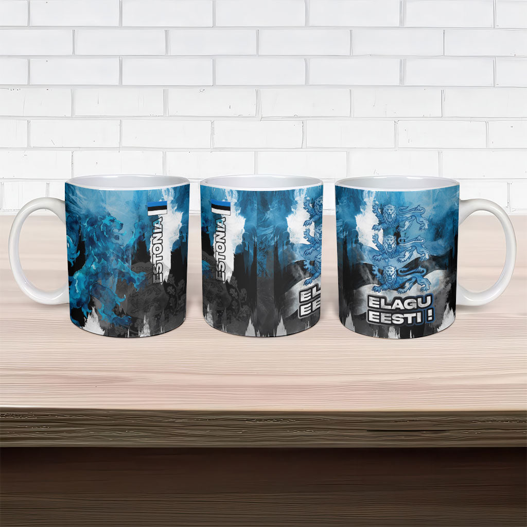Estonia Elagu Eesti Lions Ceramic Mug Watercolor Splash Flag Heraldic