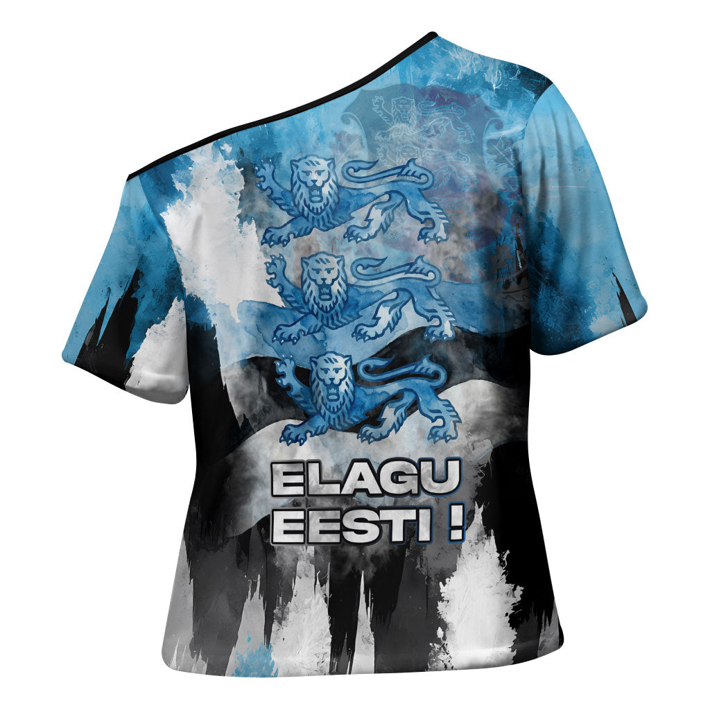 Estonia Elagu Eesti Lions Cross Shoulder Shirt Watercolor Splash Flag Heraldic