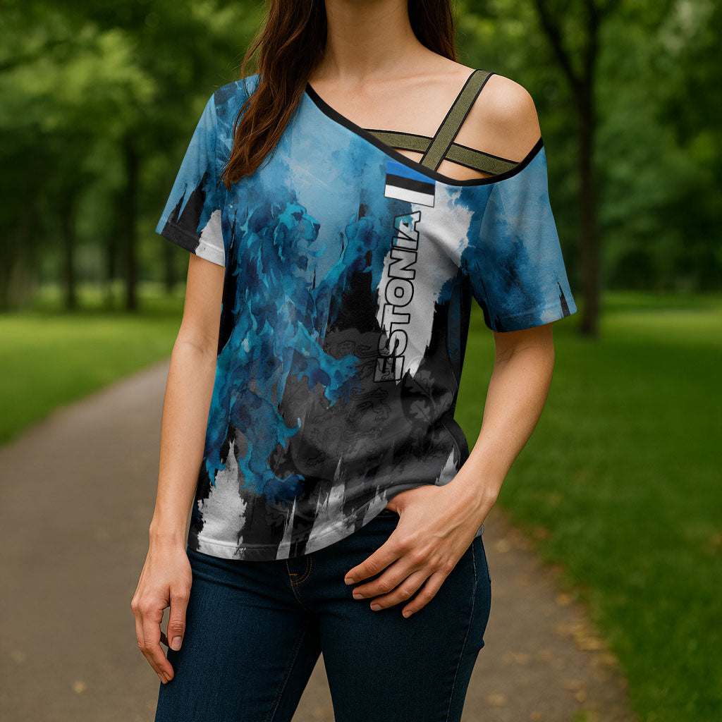 Estonia Elagu Eesti Lions Cross Shoulder Shirt Watercolor Splash Flag Heraldic