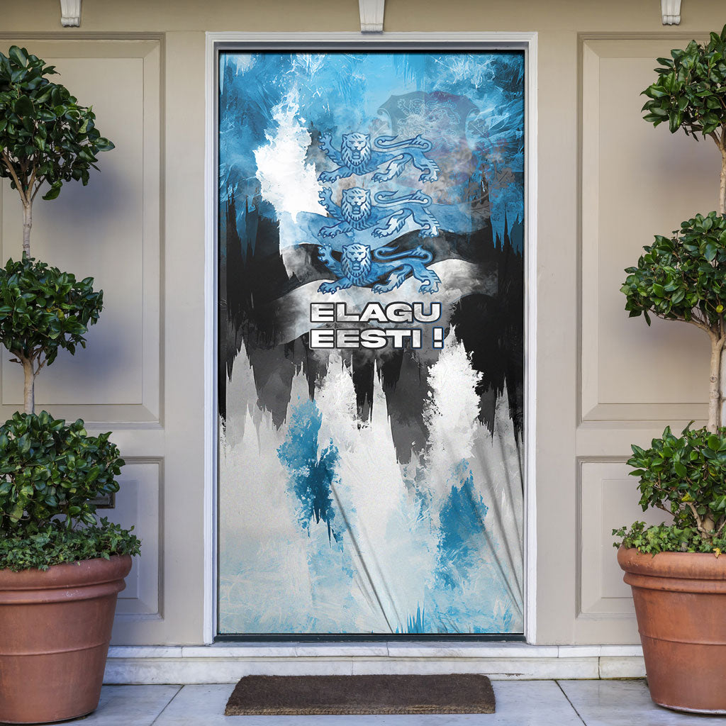 Estonia Elagu Eesti Lions Door Cover Watercolor Splash Flag Heraldic