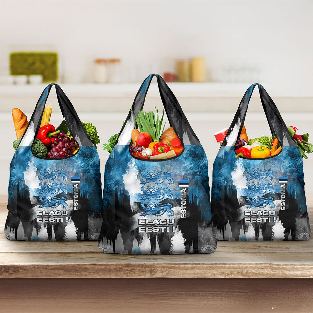 Estonia Elagu Eesti Lions Grocery Bag Watercolor Splash Flag Heraldic