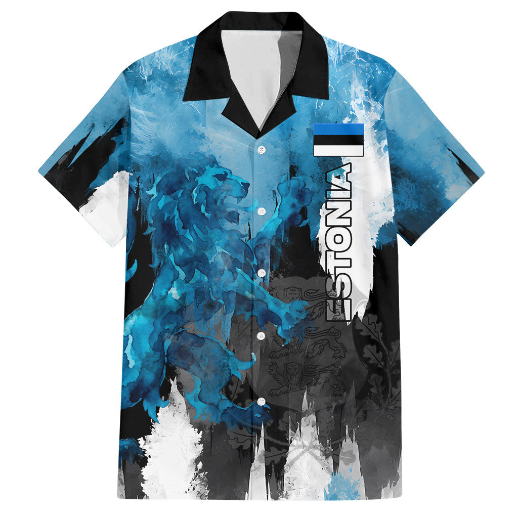 Estonia Elagu Eesti Lions Hawaiian Shirt Watercolor Splash Flag Heraldic