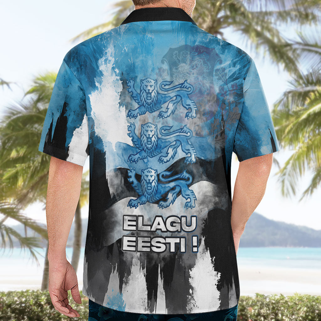 Estonia Elagu Eesti Lions Hawaiian Shirt Watercolor Splash Flag Heraldic
