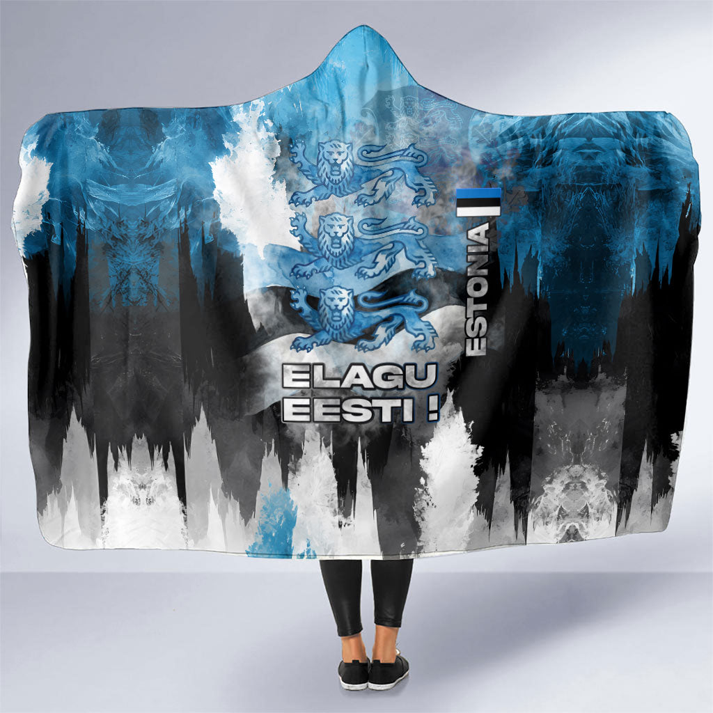 Estonia Elagu Eesti Lions Hooded Blanket Watercolor Splash Flag Heraldic