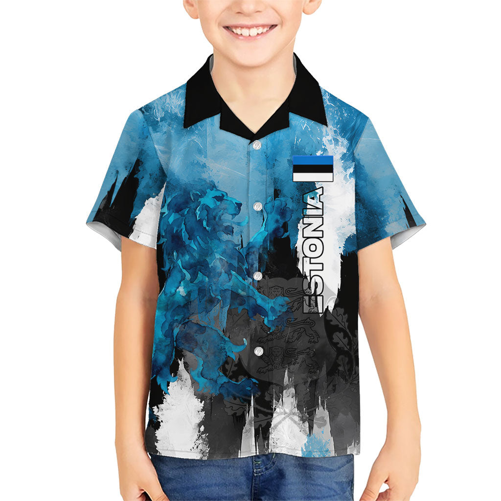 Estonia Elagu Eesti Lions Kid Hawaiian Shirt Watercolor Splash Flag Heraldic