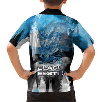 Estonia Elagu Eesti Lions Kid Hawaiian Shirt Watercolor Splash Flag Heraldic