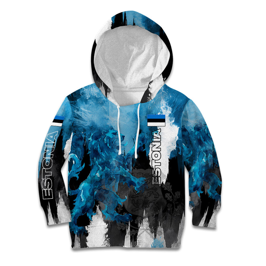 Estonia Elagu Eesti Lions Kid Hoodie Watercolor Splash Flag Heraldic