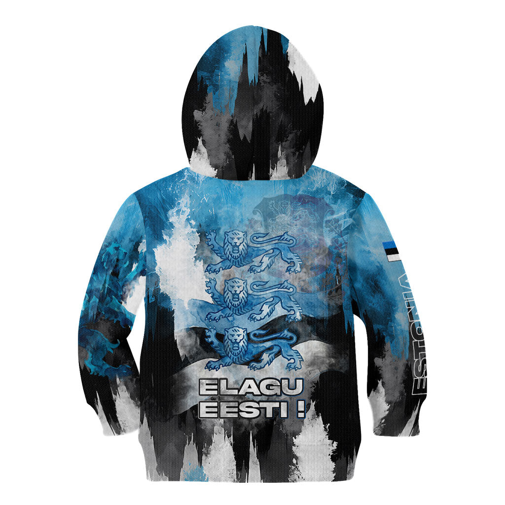 Estonia Elagu Eesti Lions Kid Hoodie Watercolor Splash Flag Heraldic