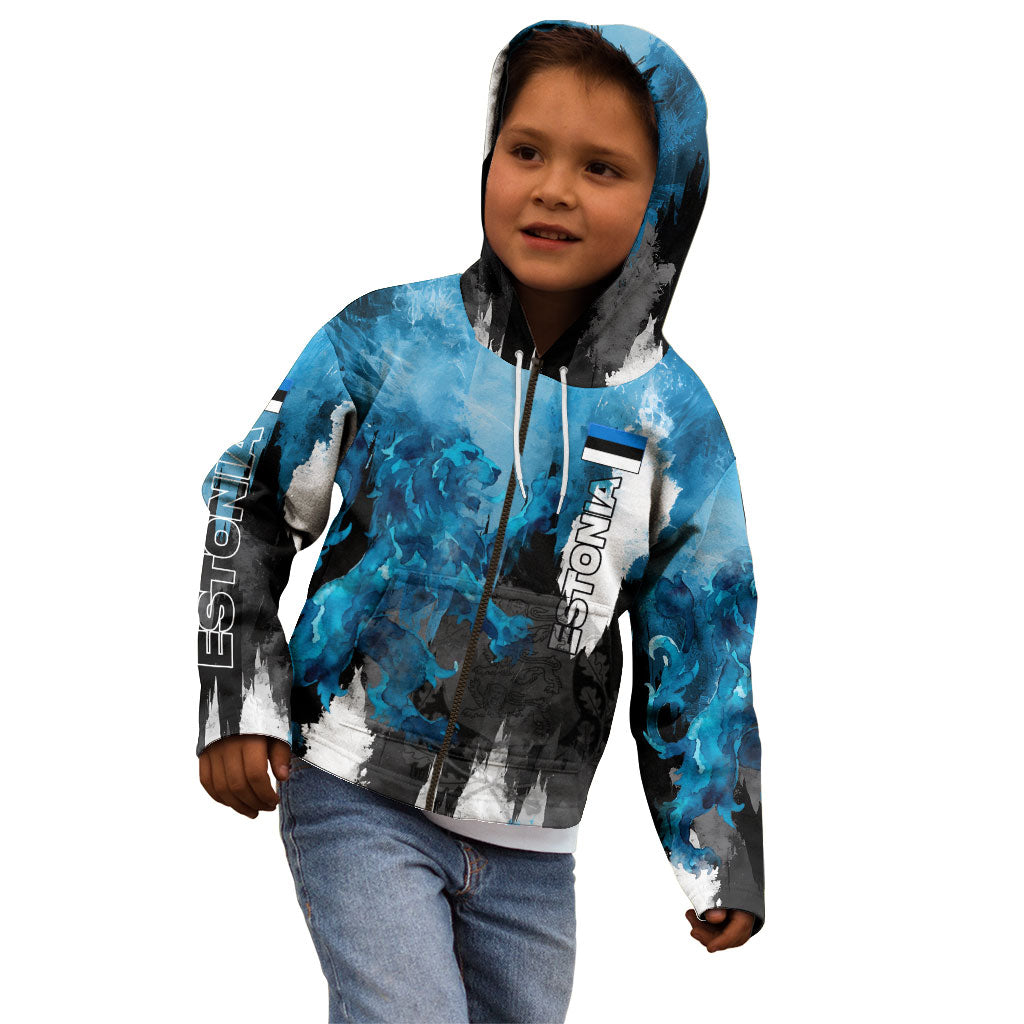 Estonia Elagu Eesti Lions Kid Hoodie Watercolor Splash Flag Heraldic