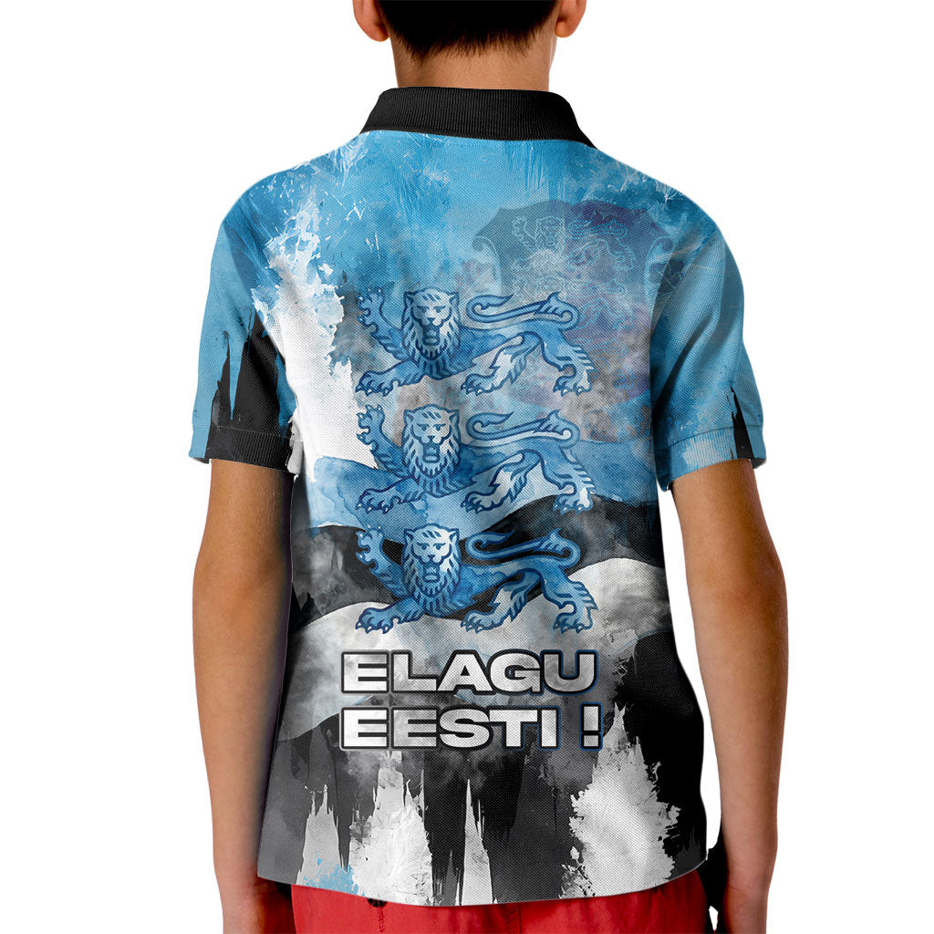 Estonia Elagu Eesti Lions Kid Polo Shirt Watercolor Splash Flag Heraldic
