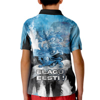 Estonia Elagu Eesti Lions Kid Polo Shirt Watercolor Splash Flag Heraldic