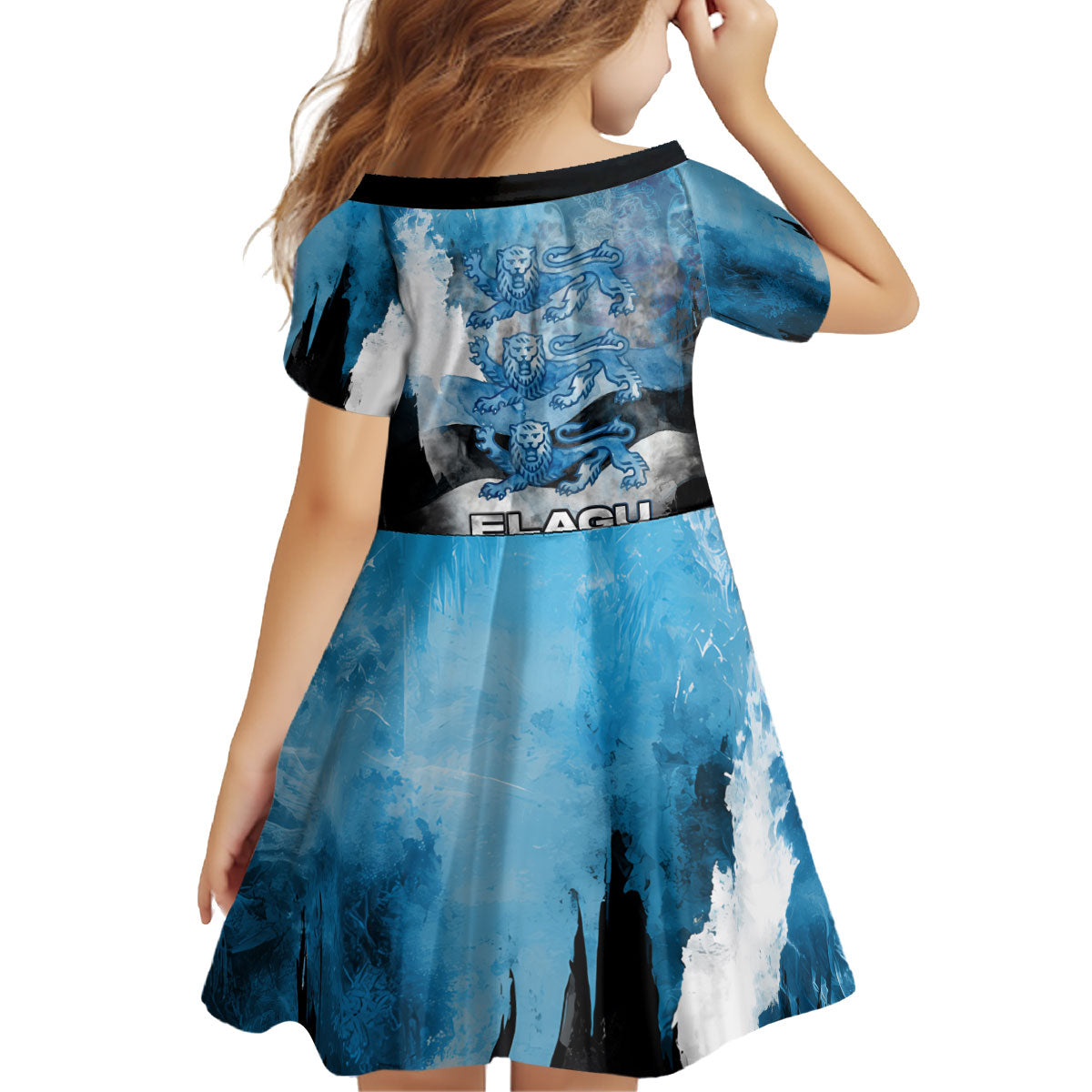 Estonia Elagu Eesti Lions Kid Short Sleeve Dress Watercolor Splash Flag Heraldic