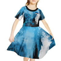 Estonia Elagu Eesti Lions Kid Short Sleeve Dress Watercolor Splash Flag Heraldic