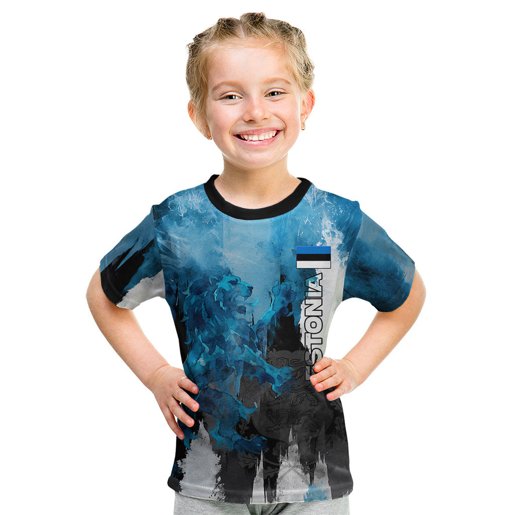 Estonia Elagu Eesti Lions Kid T Shirt Watercolor Splash Flag Heraldic