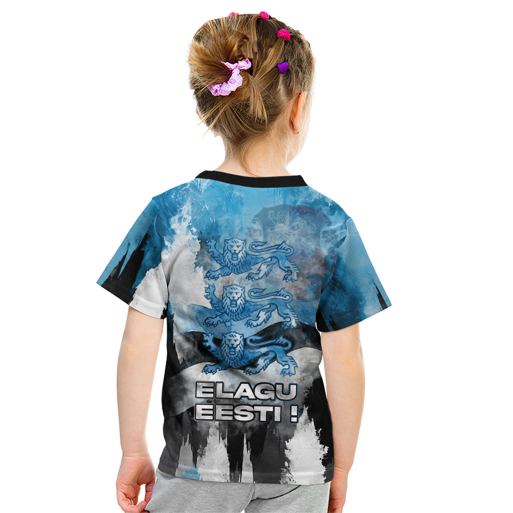 Estonia Elagu Eesti Lions Kid T Shirt Watercolor Splash Flag Heraldic