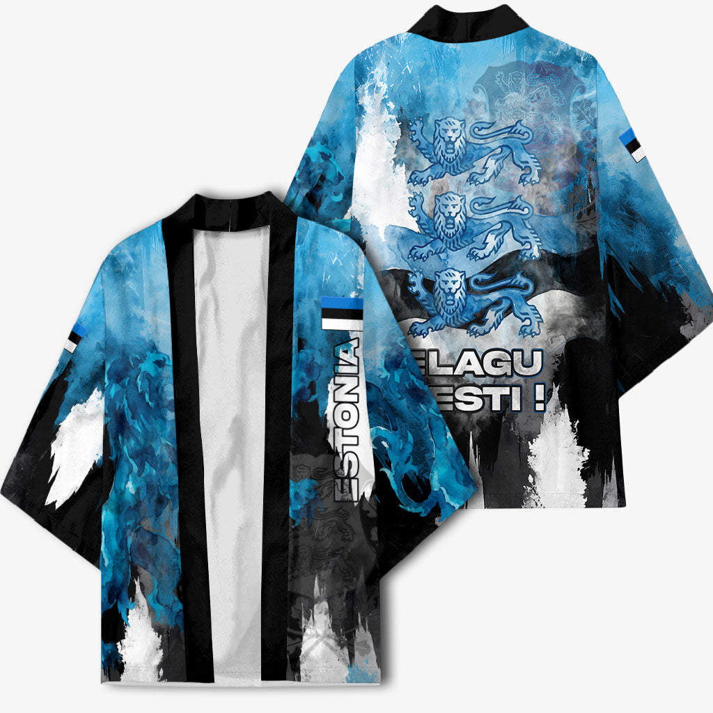 Estonia Elagu Eesti Lions Kimono Watercolor Splash Flag Heraldic