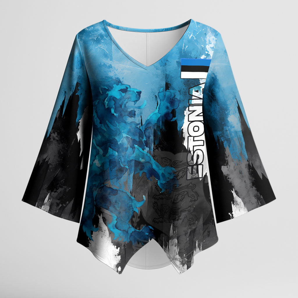 Estonia Elagu Eesti Lions Kimono Sleeve Blouse Watercolor Splash Flag Heraldic