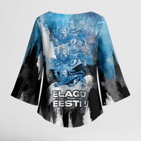 Estonia Elagu Eesti Lions Kimono Sleeve Blouse Watercolor Splash Flag Heraldic
