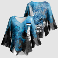 Estonia Elagu Eesti Lions Kimono Sleeve Blouse Watercolor Splash Flag Heraldic