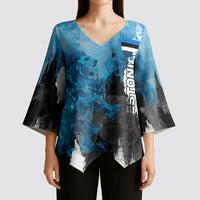 Estonia Elagu Eesti Lions Kimono Sleeve Blouse Watercolor Splash Flag Heraldic
