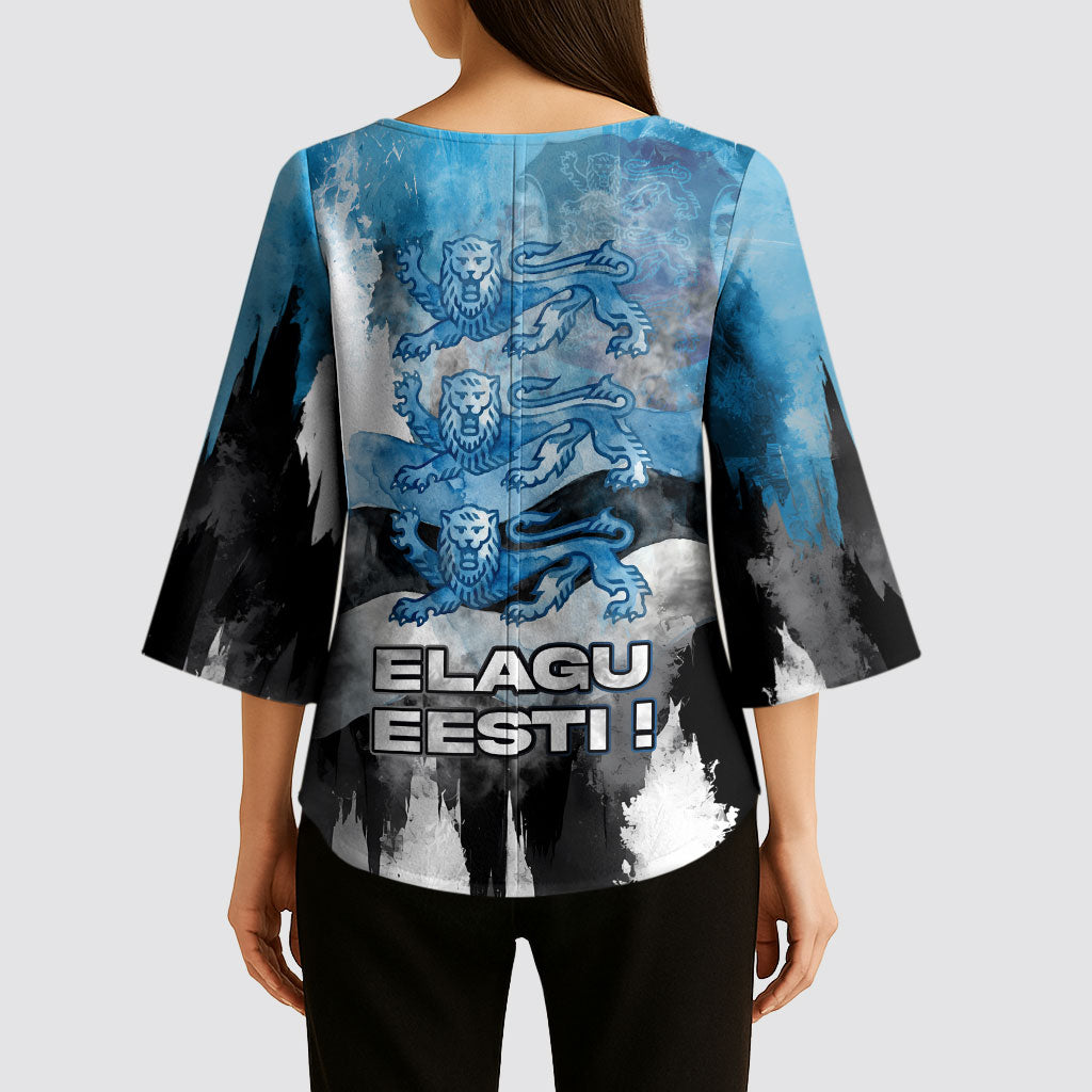 Estonia Elagu Eesti Lions Kimono Sleeve Blouse Watercolor Splash Flag Heraldic