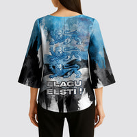 Estonia Elagu Eesti Lions Kimono Sleeve Blouse Watercolor Splash Flag Heraldic